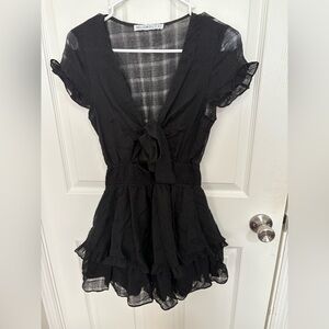 Hello Molly Black Sheer Tiered Ruffle Mini Dress